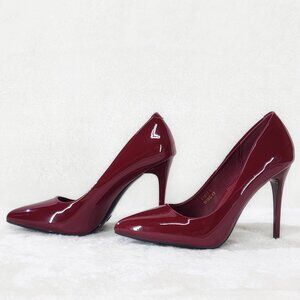 Glossy Wine Burgundy Red Patent High Heel Shoes Pumps Fabio